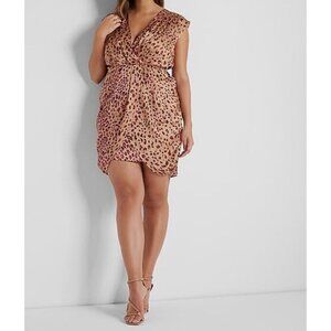Express Women Brown‎ Leopard Pleated V-Neck Cocktail Dress Medium NWT